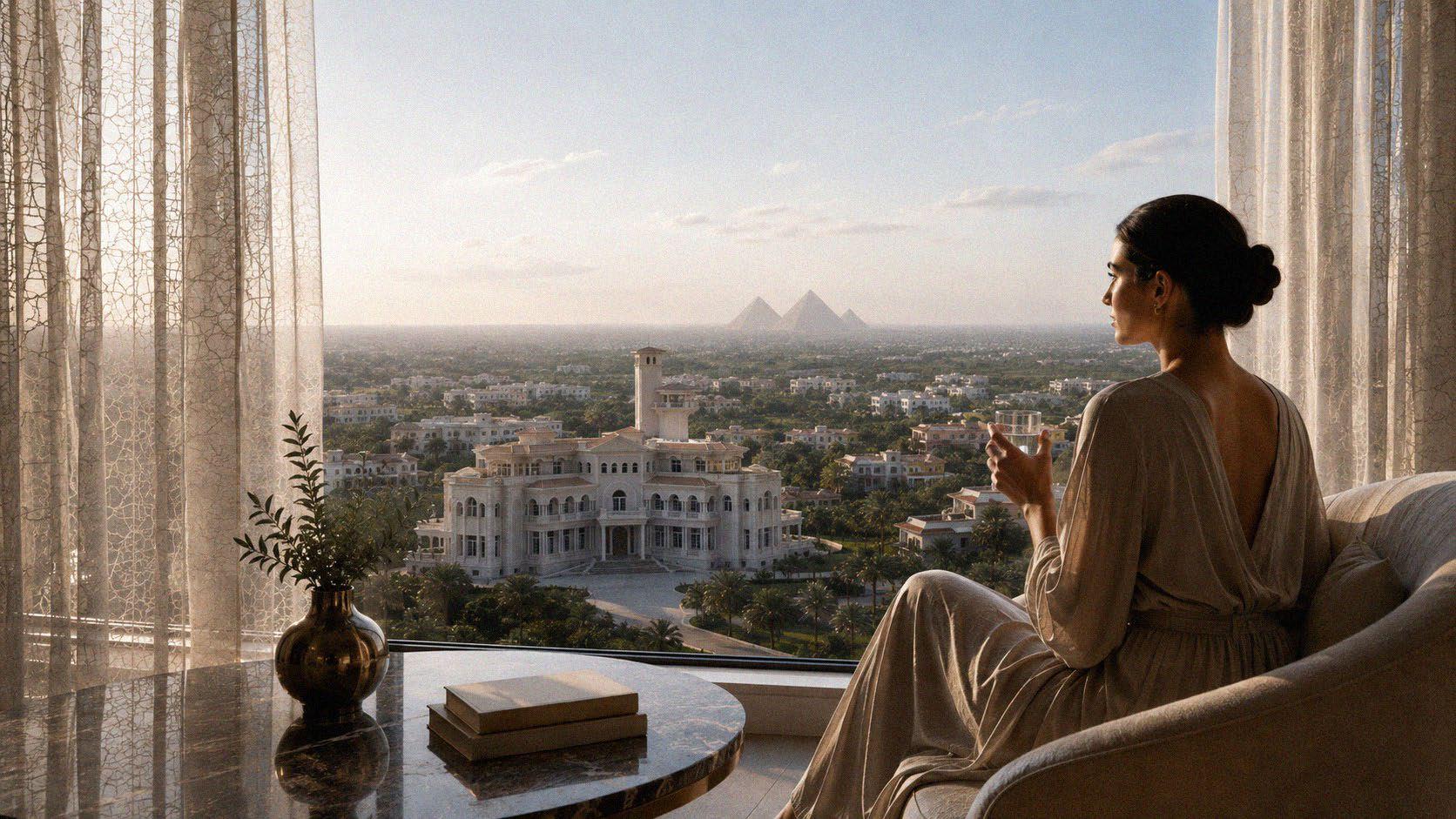 A Physical Expression of Well-Lived Art — Three-Axis View: Pyramids, Palace, and Lake